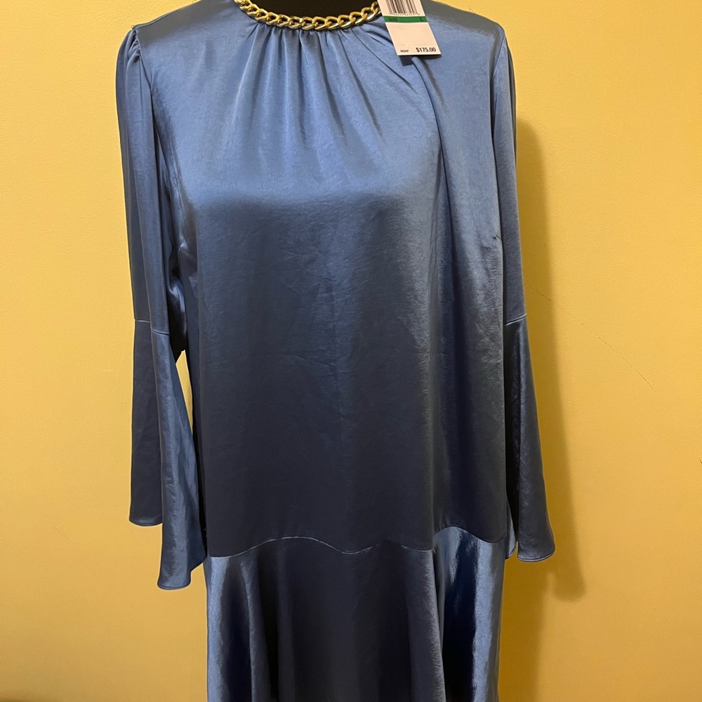 Michael Kors Blue Long Sleeve Dress with Chain Detail small thread pull onsholde